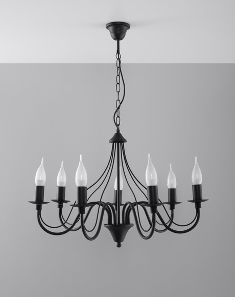 Candelabru MINERWA 7 negru + 7x bec LED E14 3000K cald 7.5W 620lm