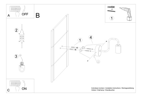 VECTOR lampă de perete negru + 1X bec LED E27 3000K 7W 760lm