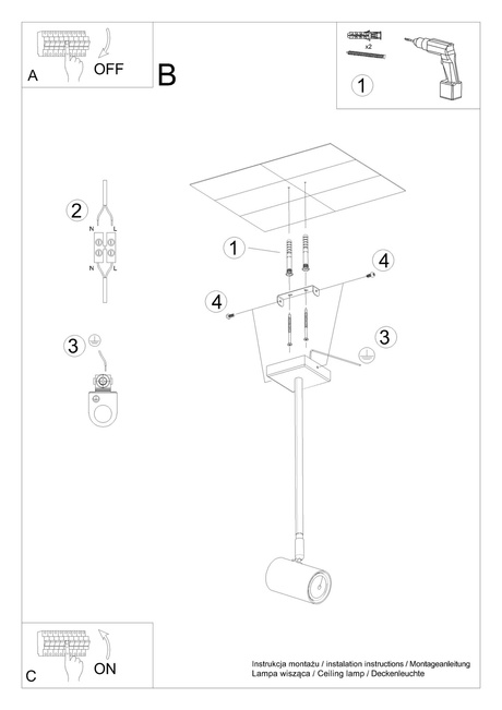Plafonieră NORANO negru + 1x bec LED GU-10 4000K rece 7W 630lm