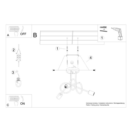 Candelabru SUPEŁ 3 aur lucios + 3X bec LED E27 3000K 7W 760lm