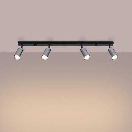 Plafonieră WINX 4L negru/cromo + 4 becuri LED GU-10 4000K Cold 7W 530lm