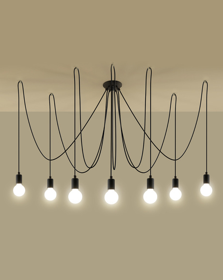 Lampă suspendată EDISON 7 negru + 7x bec LED E27 4000K rece 7,5W 650lm
