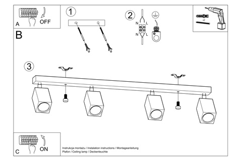 Plafonieră KEKE 4 stejar + 4x bec LED GU-10 4000K Rece 7W 630lm