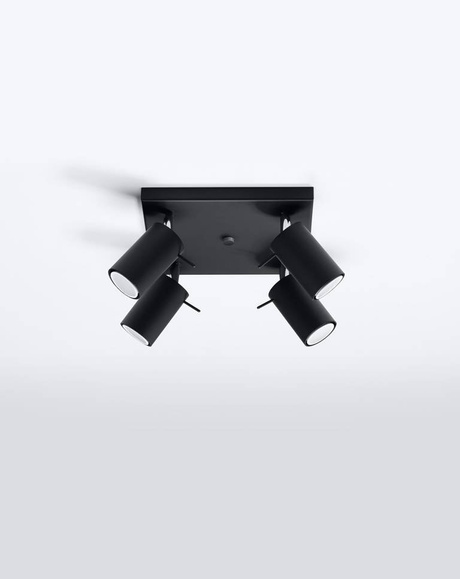 Plafonieră RING 4 negru + 4x bec LED GU-10 4000K rece 7W 630lm