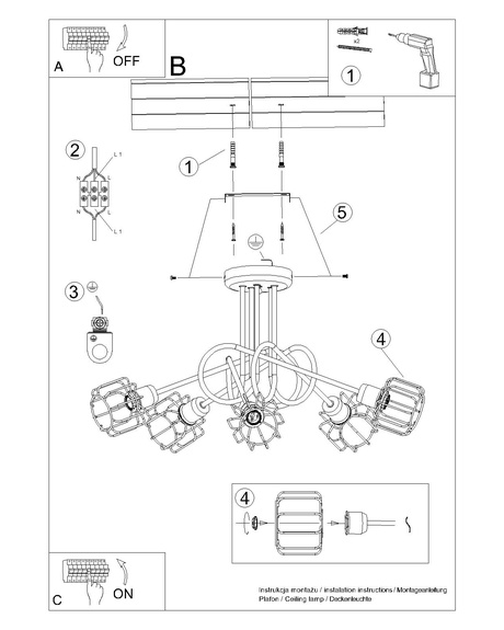 Candelabru BELUCI 5S negru + 5x bec LED E14 3000K cald 7.5W 620lm