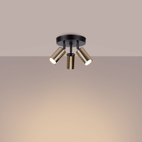 Plafonieră WINX 3P negru / auriu + 3x bec LED GU-10 4000K rece 7W 530lm