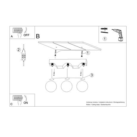 Plafonieră BULBO 3 lemn natural