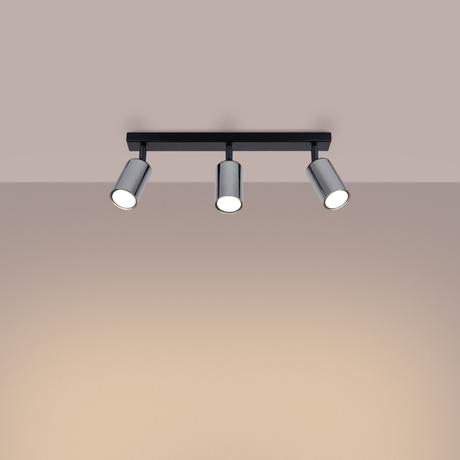 Plafonieră WINX 3 negru/cromo + 3 becuri LED GU-10 4000K Cold 7W 530lm