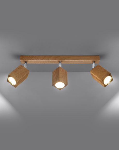 Plafonieră KEKE 3 stejar + 3x bec LED GU-10 4000K Rece 7W 630lm