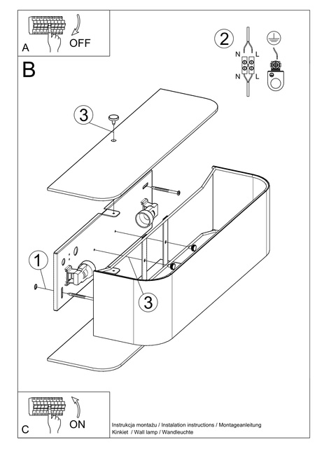 LOKKO lampă de perete alb + 2x bec LED E27 3000K cald 7.5W 620lm