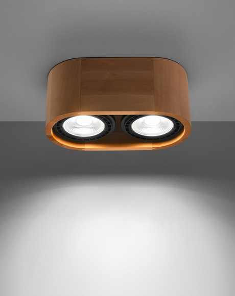Plafonieră BASIC 2 lemn natural + 2x bec LED GU10 AR111 3000K Warm 12W 800lm