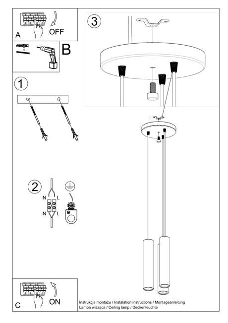 LINO 3P lampă suspendată lemn natural + 3x LED GU-10 4000K rece 7W 630lm bec