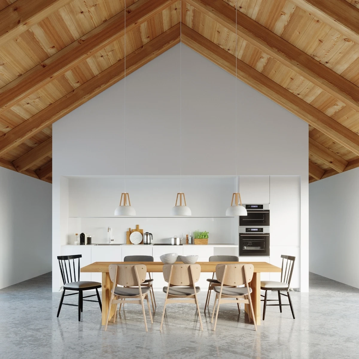 Lampă suspendată CASCO alb/lemn natural