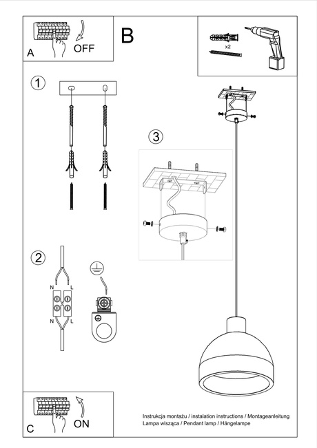 Lampă suspendată DAMASO + 1x bec LED E27 4000K rece 7,5W 650lm
