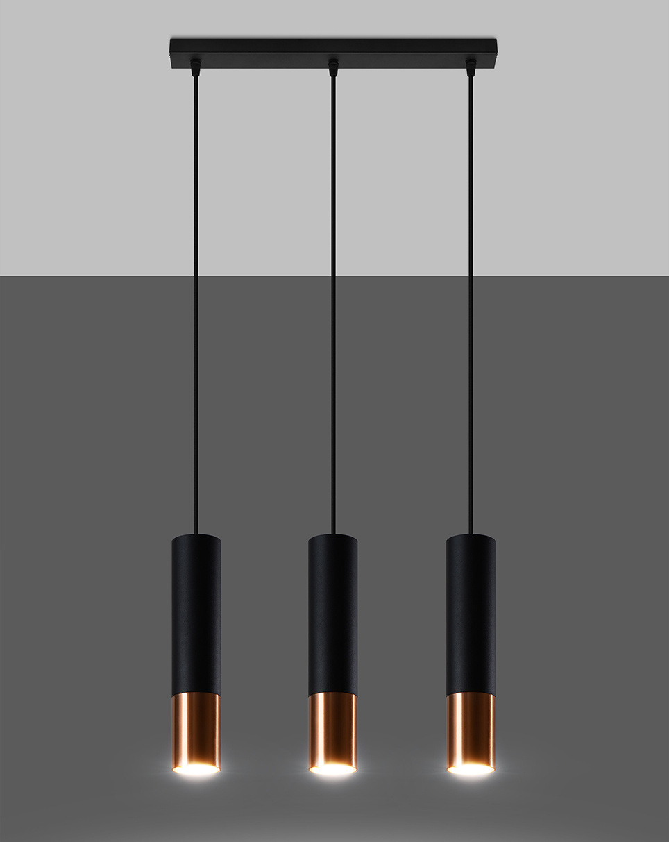 LOOPEZ 3L negru / cupru lampă suspendată + 3x GU-10 3000K cald 7W 620lm bec LED