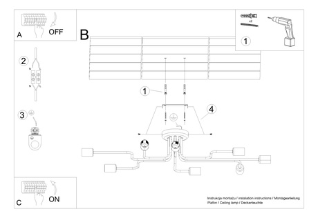 Candelabru VECTOR 8 negru + 8X bec LED E27 3000K 7W 760lm