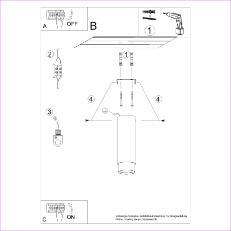 Plafonieră NERO 22,5 negru/chrom