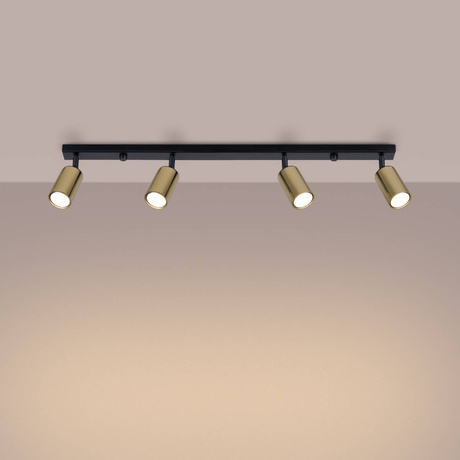 Plafonieră WINX 4L negru / auriu + 4x bec LED GU-10 4000K rece 7W 530lm