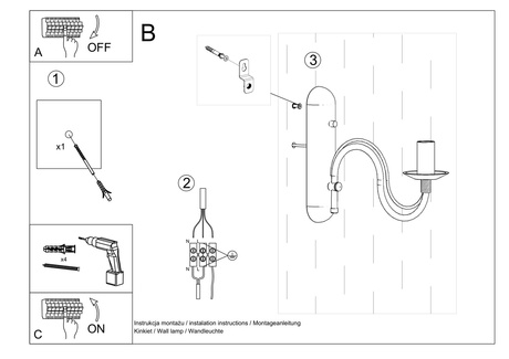 MINERWA lampă de perete negru + 1x bec LED E14 4000K rece 7.5W 650lm