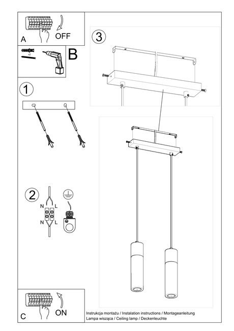 Lampă suspendată gri ZANE 2 + 2x bec LED GU-10 3000K Warm 7W 620lm