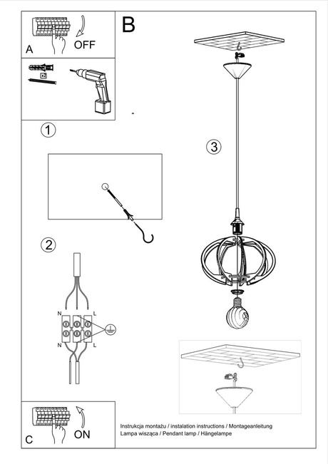 Lampă suspendată MANDELINO lemn natural + 1x bec LED E27 4000K rece 7,5W 650lm