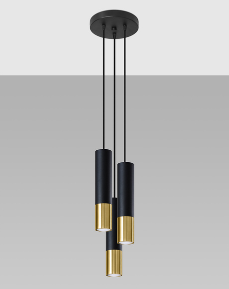 LOOPEZ 3P lampă suspendată negru / auriu + 3x bec LED GU-10 3000K cald 7W 620lm