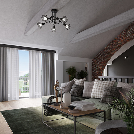 Candelabru ARTEMIS 5S negru + 5x bec LED E14 3000K cald 7.5W 620lm