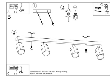Plafonieră ZEKE 4 stejar + 4x bec LED GU-10 3000K Warm 7W 620lm