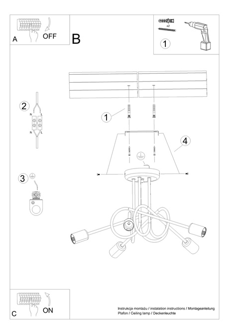 Candelabru SUPEŁ 5 negru + 5X bec LED E27 3000K 7W 760lm