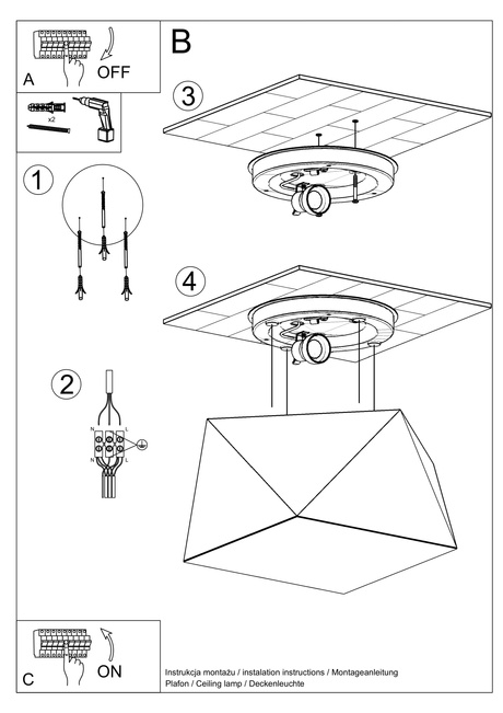 Plafonieră HEXA 25 BLACK + 1x bec LED E27 3000K Warm 7.5W 620lm