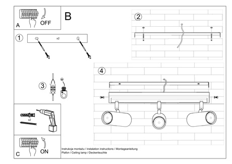 Plafonieră DIREZIONE 3 alb + 3x bec LED GU-10 4000K Rece 7W 630lm