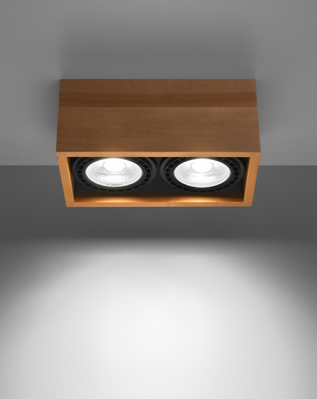 Plafonieră QUATRO 2 lemn natural + 2x bec LED GU10 AR111 3000K Warm 12W 800lm