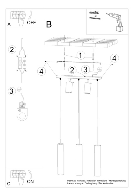 RING 3 lampă suspendată albă + 5x bec LED GU-10 3000K Warm 7W 620lm