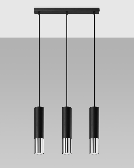 LOOPEZ 3L lampă suspendată negru / crom + 3x bec LED GU-10 3000K cald 7W 620lm
