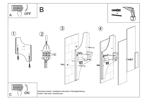 FABIANO lampă de perete + 2x bec LED E27 3000K cald 7.5W 620lm