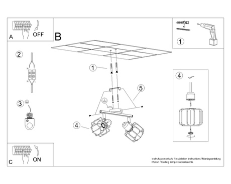 Plafonieră BELUCI 2 alb + 2x bec LED E14 4000K rece 7.5W 680lm