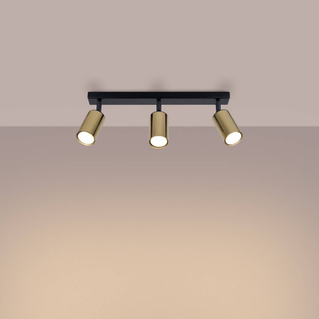 Plafonieră WINX 3 negru / auriu + 3x bec LED GU-10 4000K rece 7W 530lm