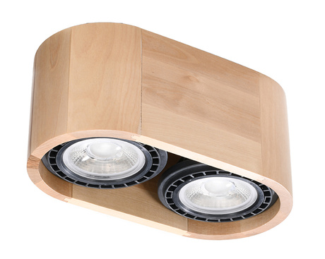 Plafonieră BASIC 2 lemn natural + 2x bec LED GU10 AR111 3000K Warm 12W 800lm
