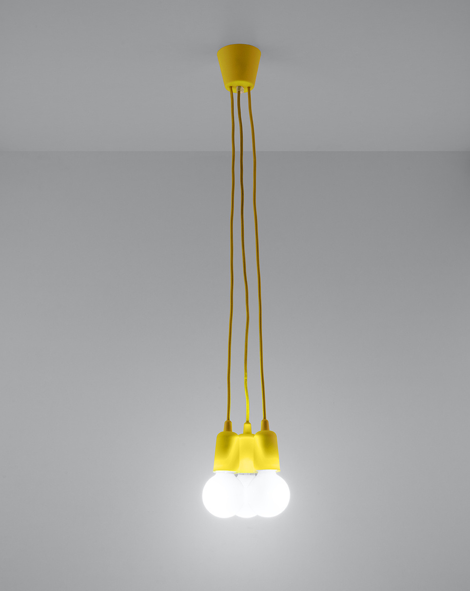 DIEGO 3 lampă suspendată galben + 3x bec LED E27 4000K rece 7,5W 650lm