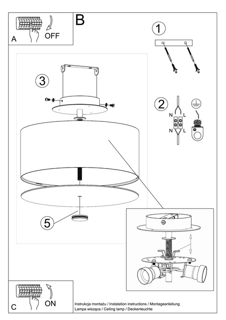 Plafonieră SKALA 30 alb + 3x bec LED E27 3000K cald 7.5W 620lm