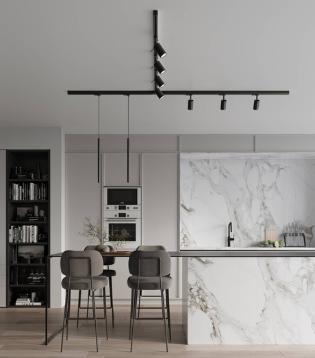 Plafonieră/lampă suspendată, 9 spoturi, sistem de șine trifazat, RING/PASTELO