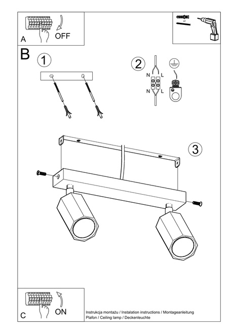 Plafonieră ZEKE 2 stejar + 2x bec LED GU-10 3000K Warm 7W 620lm