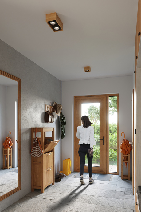 Plafonieră QUATRO 2 lemn natural + 2x bec LED GU10 AR111 3000K Warm 12W 800lm