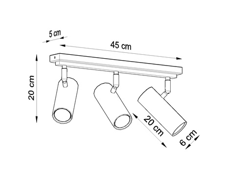 Plafonieră DIREZIONE 3 negru + 3x bec LED GU-10 3000K Warm 7W 620lm