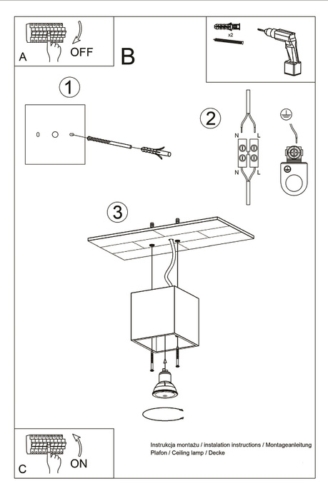 Plafonieră QUAD 1 alb + 1x bec LED GU-10 4000K rece 7W 630lm