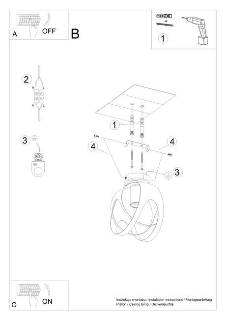 Plafonieră TULOS negru + 1x bec LED E27 4000K rece 7.5W 650lm