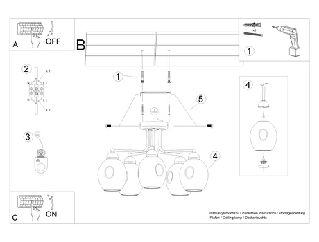 Candelabru FILLAN 5 negru + 5x bec LED E27 3000K cald 7.5W 620lm