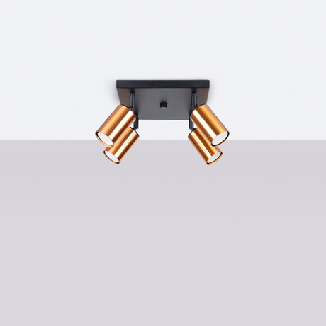 Plafonieră WINX 4 negru / cupru + 4x bec LED GU-10 3000K Warm 7W 510lm