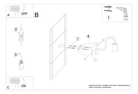 VECTOR lampă de perete negru + 1X bec LED E27 3000K 7W 760lm