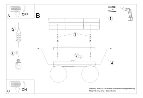 Plafonieră YOLI 2 negru + 2x bec LED G9 4000K Cold 4.5W 460lm